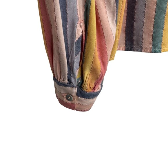 Self Contrast Women's XS Metallic Rainbow Striped V Neck Long Sleeve Top - Picture 5 of 9